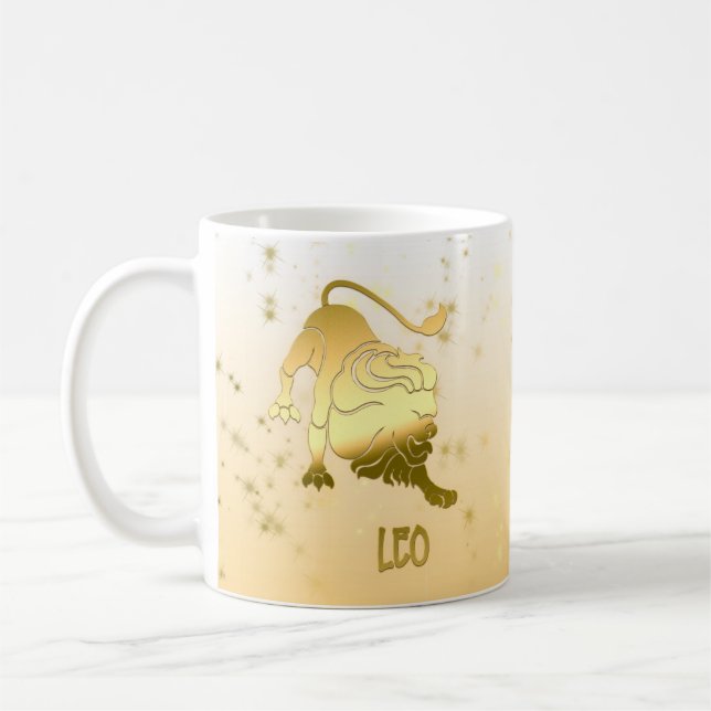 Caneca De Café Dourado Leo Ombre - Sinal de Astrologia Zodíaca (Esquerda)