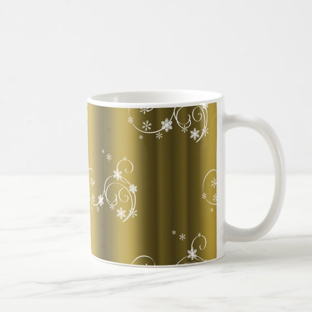 Caneca De Café Dourado metálico, White Swirls Natal (Direita)