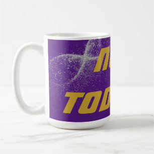 Caneca De Café Dourado "NÃO HOJE!" com brilho prateado em roxo