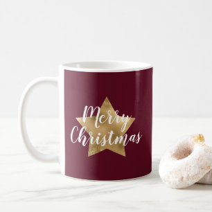 Caneca De Café Dourado Natal da Moderna Burgundy