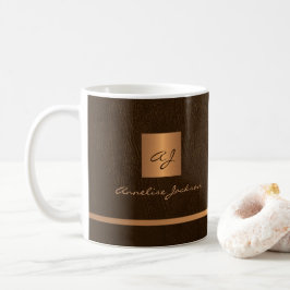 Caneca De Café Dourado nome monograma personalizado elegante