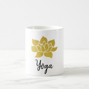 Caneca De Café *~* Dourado Ouro Lotus Yoga Lotus White
