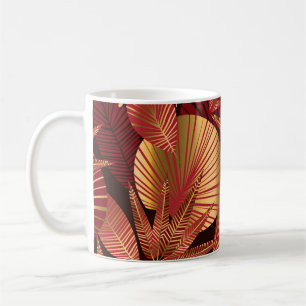 Caneca De Café Dourado Padrão Tropical, Geométrico.