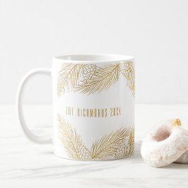 Caneca De Café Dourado Pinecones e Agulhas de Pinus Natal