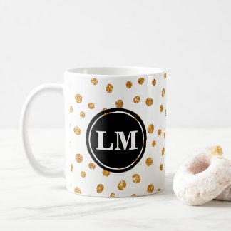 Caneca De Café Dourado ponto de brilho Monograma