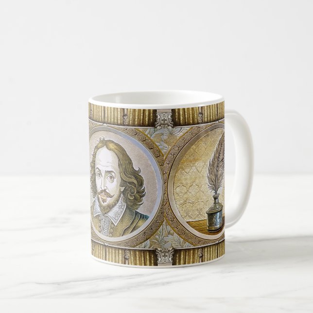 Caneca De Café Dourado retrato de William Shakespeare (Frente Esquerda)
