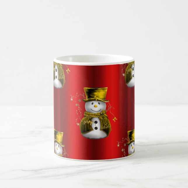 Caneca De Café Dourado Snowman em Vermelho (Centro)