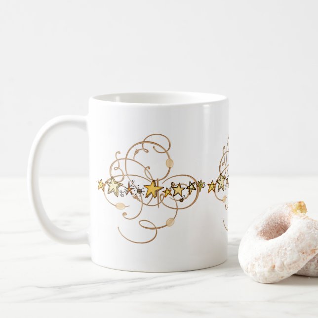 Caneca De Café Dourado Stars Mug (Com Donut)