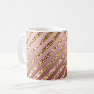 Caneca De Café Dourado Vermelho Glitter Stripes