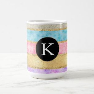 Caneca De Café Dourado Watercolor Stripe Monograma