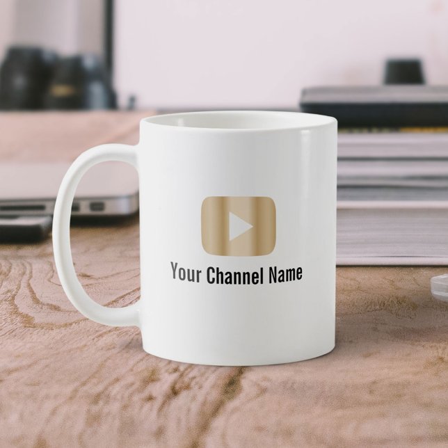 Caneca De Café Dourado Youtube Channel Vlogger Youtuber (Criador carregado)