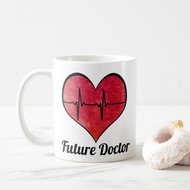 Caneca De Café Doutor futuro - coração vermelho da aguarela EKG (Com Donut)