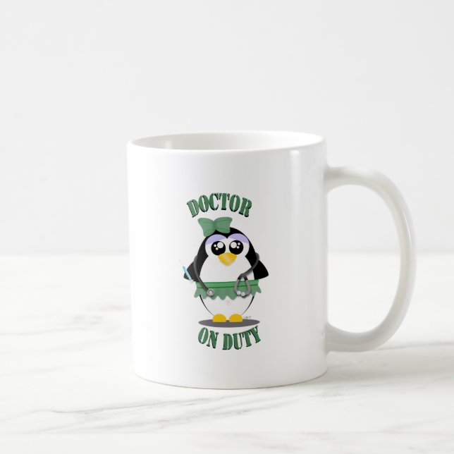 Caneca De Café Doutor no pinguim do dever (fêmea) (Direita)