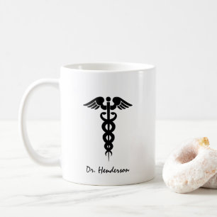 Caneca De Café Doutor White Black Caduceus Personalizado