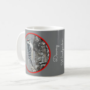 Caneca De Café Downy Woodpecker em Neve - Foto Original