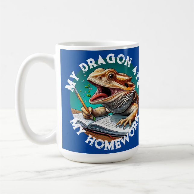 Caneca De Café Dragão Barbudo Engraçado Comeu o Dever de Casa (Esquerda)