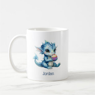 Caneca De Café Dragão-bebê azul-bonito comendo um Cupcake