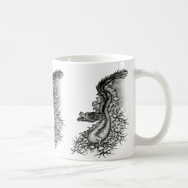 Caneca De Café Dragão chinês, Design preto e branco em tatuostilo (Direita)