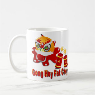 Caneca De Café Dragão Chinês e Fogos de Artifício