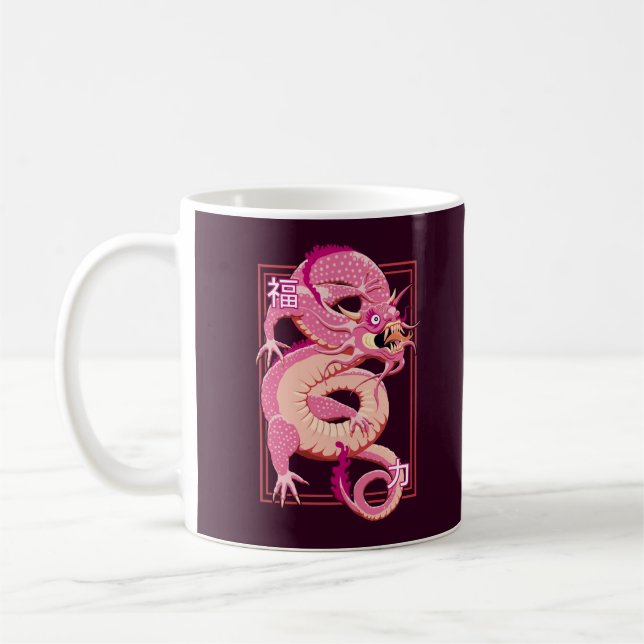 Caneca De Café Dragão Chinês Rosa (Esquerda)