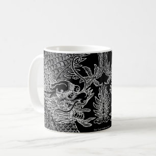 Caneca De Café Dragão Chinês Tradicional Desenho Branco Preto