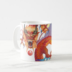 Caneca De Café Dragão chinês vermelho