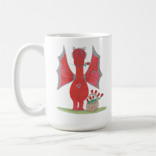 Caneca De Café Dragão com Rosas Vermelhas