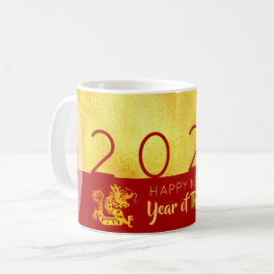 Caneca De Café Dragão de Ano Novo chinês 2024 Vermelho Dourado 2T