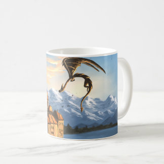 Caneca De Café Dragão de fantasia sobre o castelo