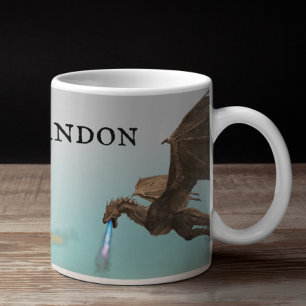 Caneca De Café Dragão Dragão Wyvern Respirando Fogo Personalizado