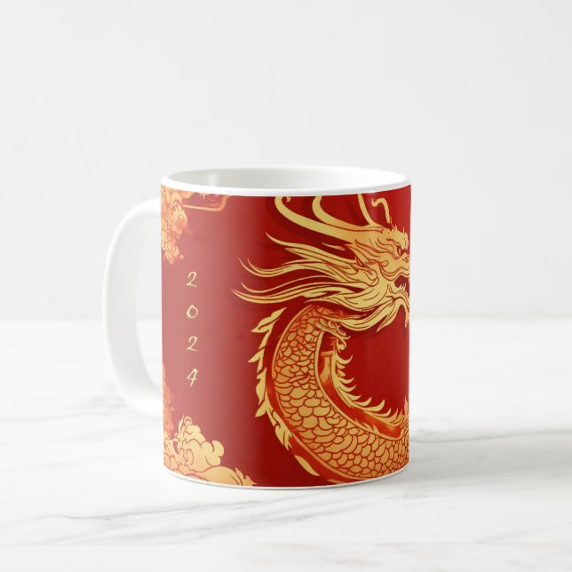 Caneca De Café Dragão Festivo Chinês Ano Novo (Frente Esquerda)