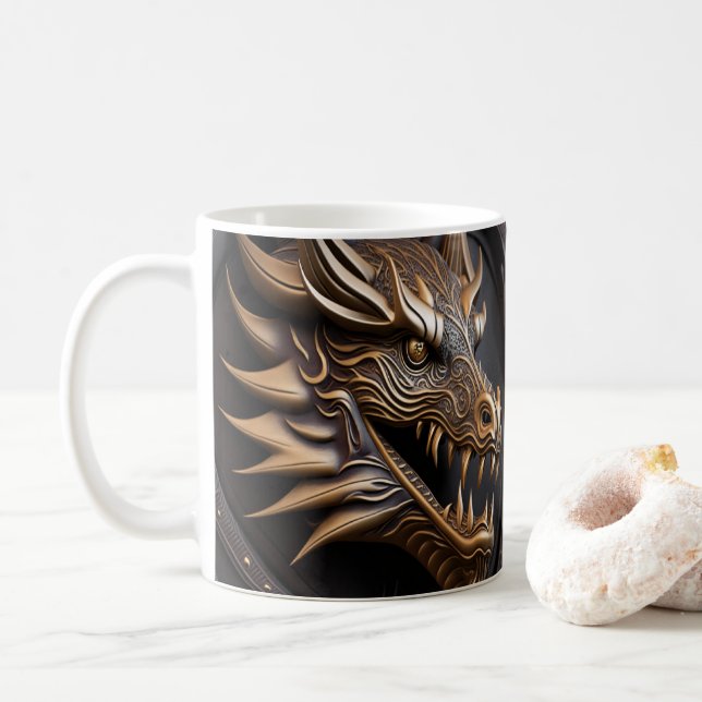 Caneca De Café Dragão Impresso com Vista de Couro Arrefecida 3D (Com Donut)