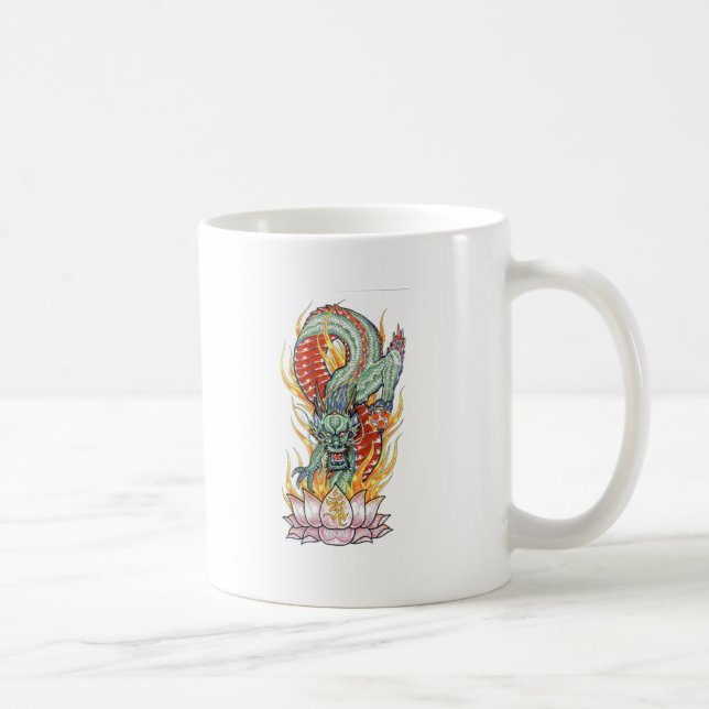 Caneca De Café Dragão Japonês e Flor de Lótus (Direita)