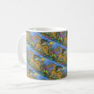 CANECA DE CAFÉ DRAGÃO MEDIEVAL E JARDIM DE ARTE PASTA COLORIDO