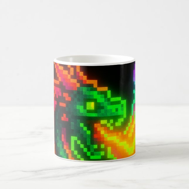 Caneca De Café Dragão Neon Pixel - Design da Chama da Arcade Retr (Centro)