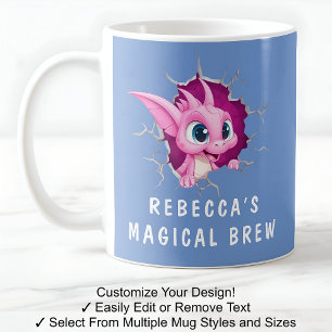 Caneca De Café Dragão Rosa Em Uma Caneca! Fantasia De Dragão Azul