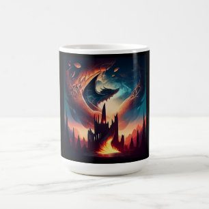Caneca De Café Dragão Voando Sobre O Reino