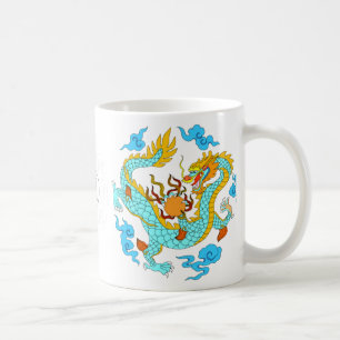 Caneca De Café Dragões azuis chineses (v7)