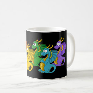Caneca De Café Dragões de desenho animado coloridos como um arco-