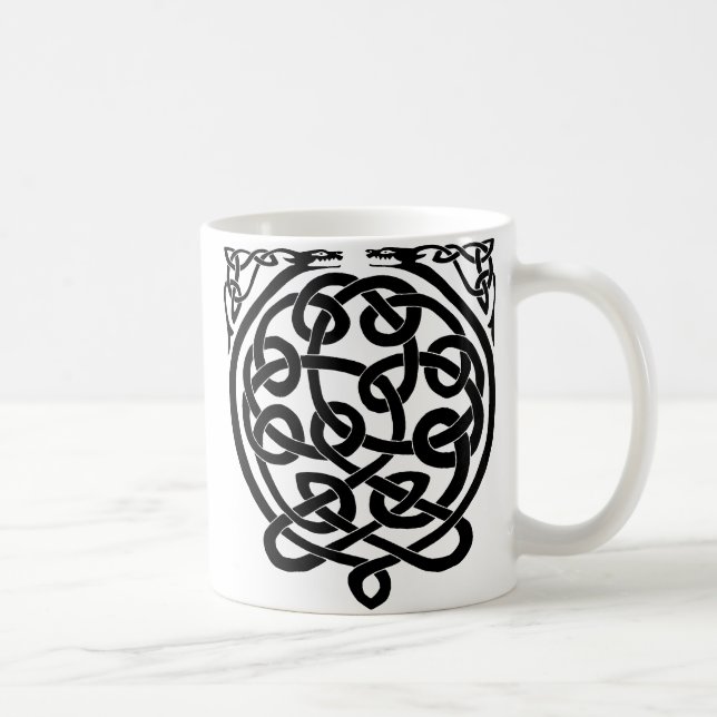 Caneca De Café Dragões Nó Celta - Preto e Branco (Direita)