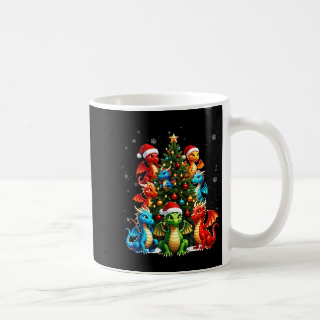 Caneca De Café Dragon Christmas Tree Squad Santa Hat Fantasy Myth (Direita)