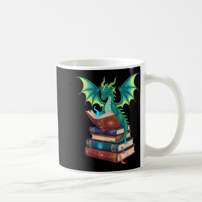 Caneca De Café Dragon Reading Books Fantasy Lovers Mythical Creat (Direita)