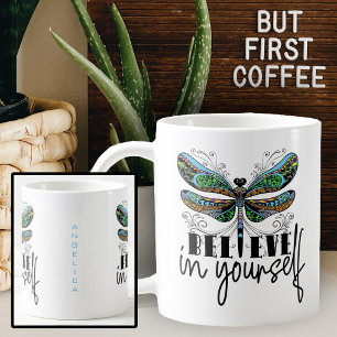 Caneca De Café Dragonfly acredita em si mesmo palavras encorajado