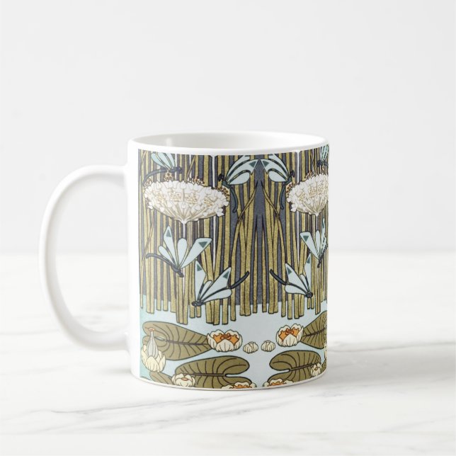 Caneca De Café Dragonfly e Lírio em Verde Salvia Antigo (Esquerda)