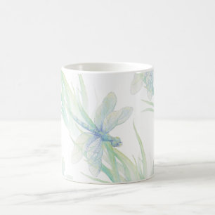 Caneca De Café Dragonfly em Blues Suaves e Arte Verde