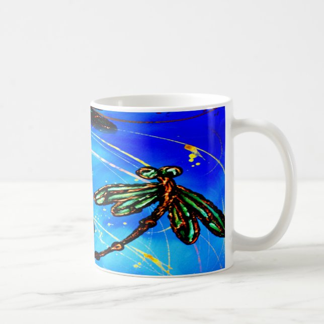 Caneca De Café Dragonfly Flor Elétrico Azul (Direita)