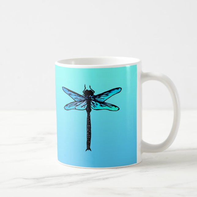 Caneca De Café Dragonfly Japonesa Vintage, azul-turquesa (Direita)