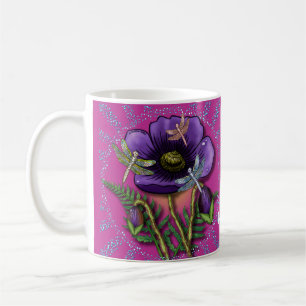 Caneca De Café Dragonfly púrpura Flores de papoila