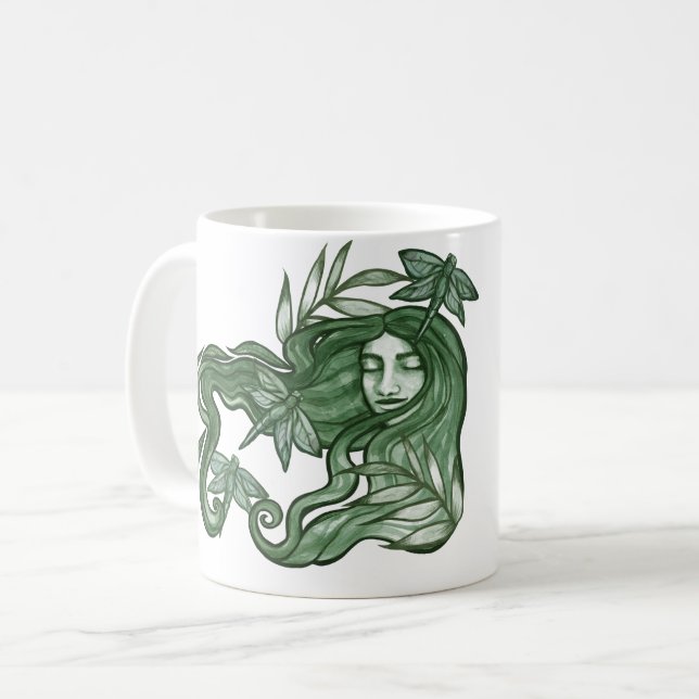 Caneca De Café Dragonfly Verde Deusa Dragões de Arte (Frente Esquerda)
