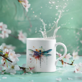 Caneca De Café Dragonfly Vibrante Aquarela